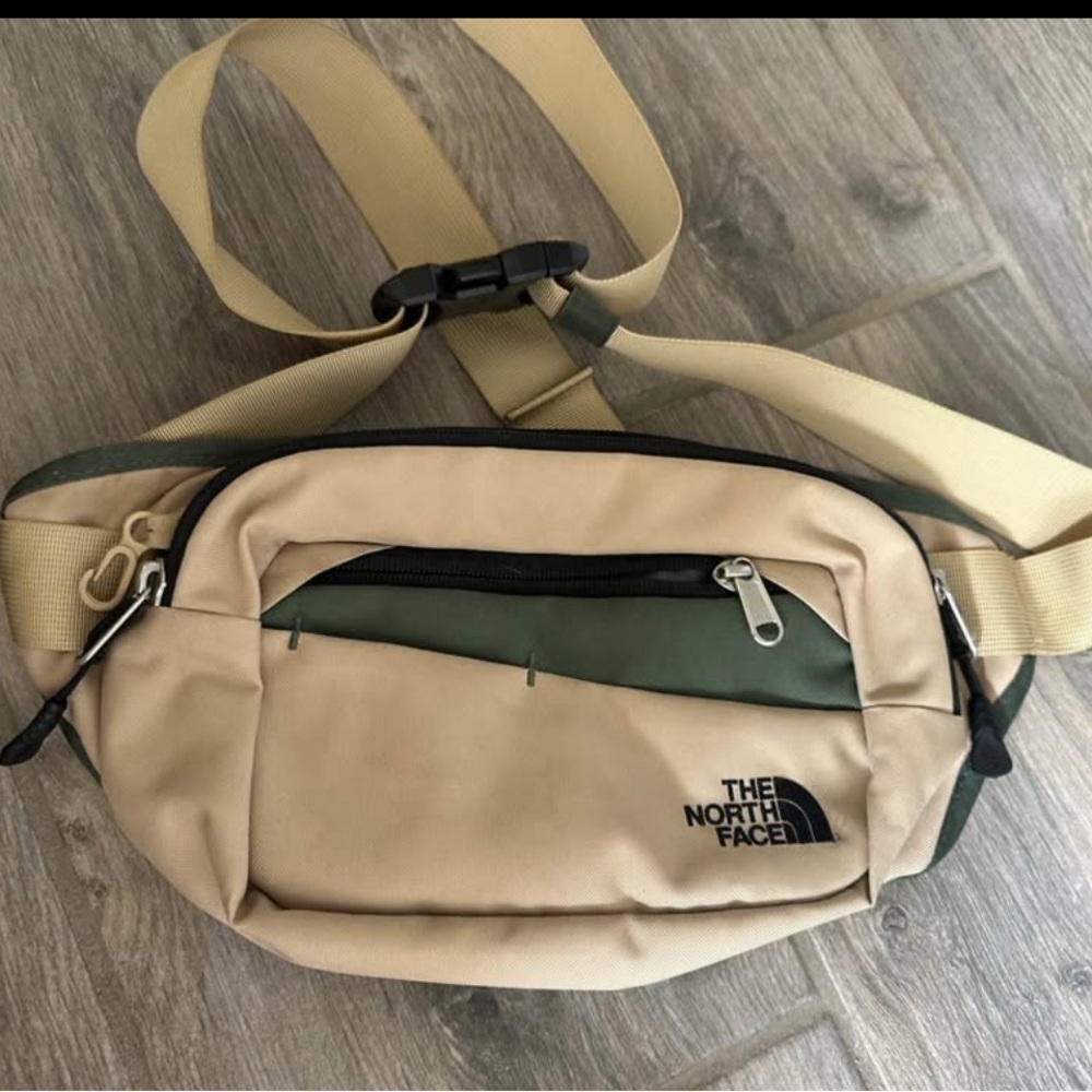 The North Face Tan and Green Belt Bag with Adjustable Strap